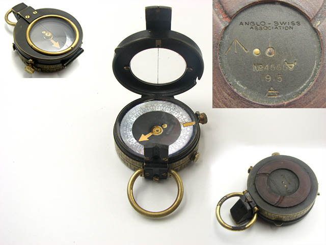 WW1 Verners Pattern MK VII prismatic compass engraved 'ANGLO-SWISS ASSOCIATION' belonging to Lieutenant Col. S.F. Thomas DSO.